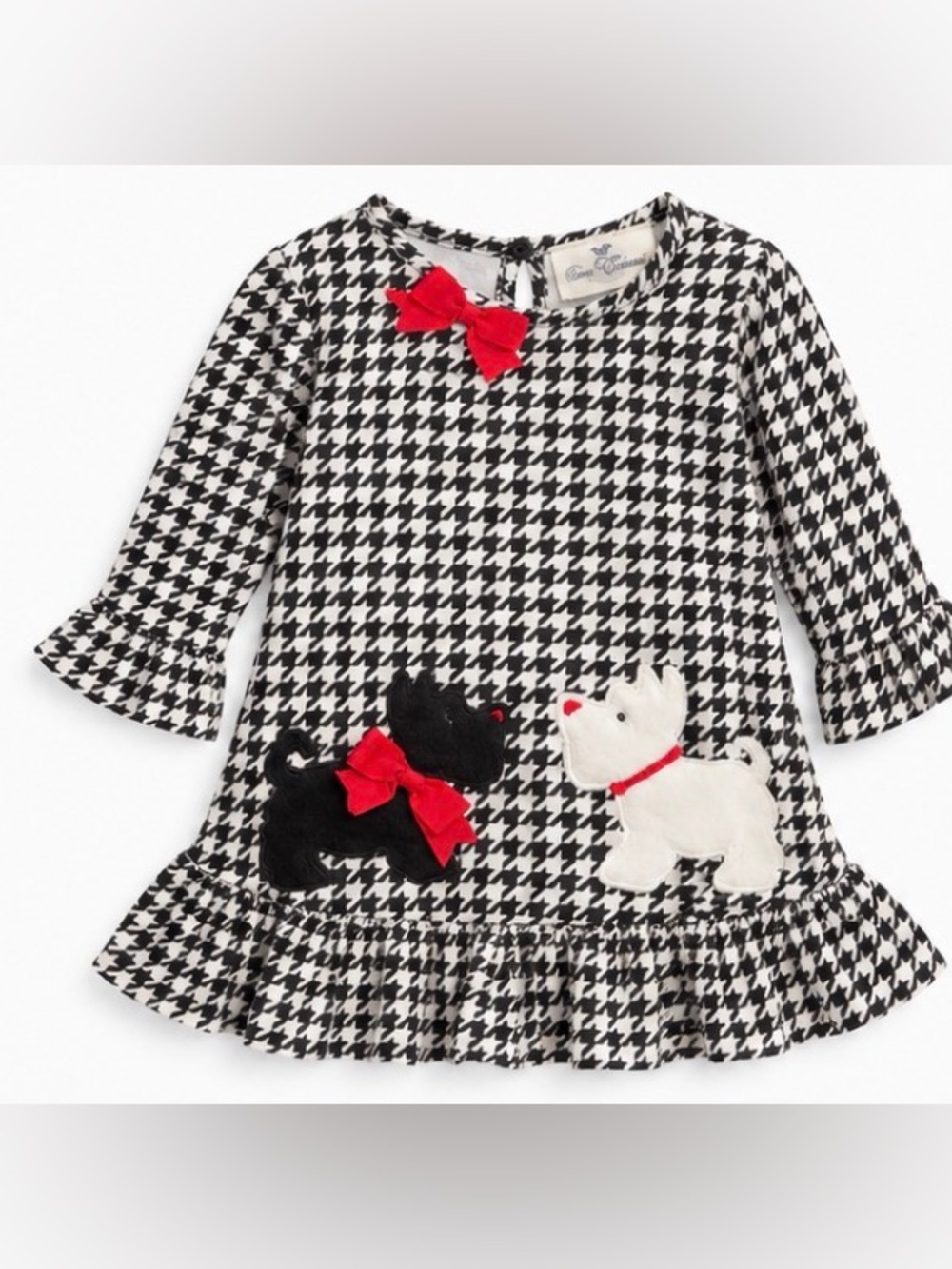 Rare Editions Black and White Houndstooth Dress with Red Accents